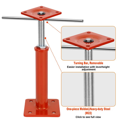 Heavy Duty House Leveling Floor Jacks Set Of Four Adjusts From Eleven To Sixteen Inches Handles Up To Eleven Thousand Pounds showing a steel jack with removable turning bar.