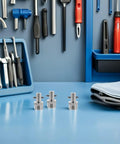 Top Tier Pro Shop Quality 3 Pack Stainless Steel Needle Grease Gun Adapter Full Set With High Pressure Straight Coupler Zerk Fittings For Heavy Duty Car Repair And Industrial Hydraulics That Rock Hard, three stainless steel adapters on workbench