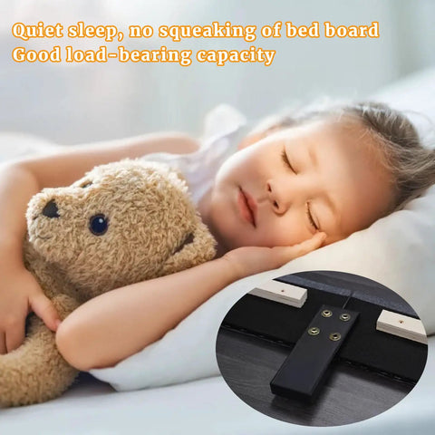 Child sleeping peacefully with a teddy bear beside Heavy Duty Rock Solid Bed Frame Legs Replacement Kit With Bolt On Hardware 5 Inch support.