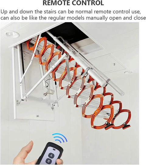 Heavy Duty Electric Attic Ladder Packing Foldable Retractable Steps And Slick Space Saving Design For Smooth Indoor Outdoor Access