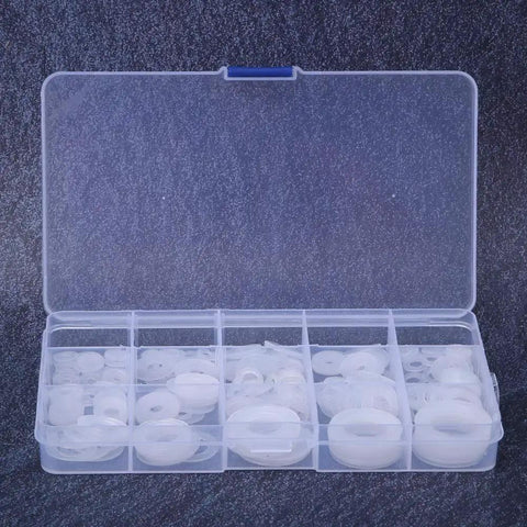 250 Piece Nylon Flat Washer Set For Water Pipes Leakproof Sealing Gaskets Assortment Kit With 15 Different Sizes And Plastic Storage Box Ideal For DIY Plumbing Fixes And Leak Prevention, clear organizer