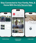 Smartphone screens displaying app for Wireless Outdoor Security Cameras 2K Battery Powered 3rd Gen Two Pack With Color Night Vision.
