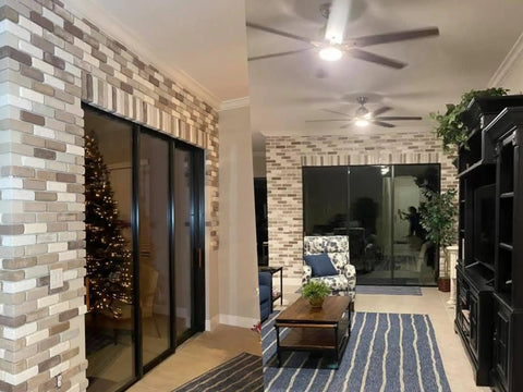 Indoor living room wall with decorative old brick texture, created with Antique Brick Concrete Mold Kit BS 6113 Flat Molds.