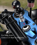 Beefy Metal Motorcycle Fork Stem Mount Base With 1 Inch TPU Ball For Stem Holes 12mm To 25.4mm installed on motorcycle