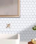 White 3D Hexagonal Peel And Stick Wall Tiles Set 10 Sheets Waterproof Self Adhesive Backsplash For Kitchen And Bathroom behind sink
