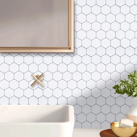 White 3D Hexagonal Peel And Stick Wall Tiles Set 10 Sheets Waterproof Self Adhesive Backsplash For Kitchen And Bathroom behind sink