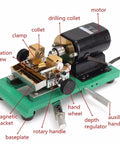 Real Deal Precision Pearl Drilling Machine With Two Hundred Watt Pedal Motor And Adjustable Depth Guide, showing components including motor and clamping parts.