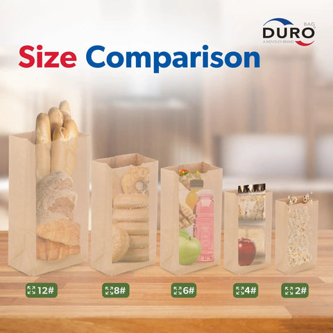 Kraft Paper Lunch Bags 500 Count Bulk, Brown Disposable Bags With SOS Bottom For Standing, Size Comparison with Bread and Treats