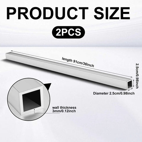 2 Pack Aluminum Square Tubing 1 Inch Outer Diameter 0.12 Inch Wall 36 Inch Length Straight Industrial Metal Tube Built For Furnishing DIY Projects And Machinery 6061 Aluminum Silver Finish
