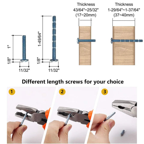 Different length screws for Vintage Oval Drop Swing Drawer Pulls in Antique Brass, Zinc Alloy Hardware installation.