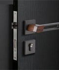 Door handles pair with lock, thickened panel interior hardware, zinc alloy pull handles for easy grip on dark wooden door