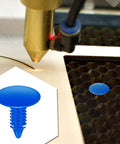 Blue 7.5–8 mm honeycomb bed hold-down pin for laser cutter, close-up view