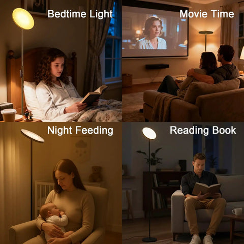 Sky LED Modern Torchiere Floor Lamp With Remote And Touch Control, Ultra Bright 30W 2400LM Tall Pole Light, 3 Color Temperatures, No Fuss Dimming, Ideal For Living Room Bedroom Office, Black Finish