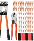 Beefed Up Battery Cable Crimping Tool Kit For Heavy Duty Automotive Wiring Includes Wire Cutter 60 Copper Lugs 60 Heat Shrink Tubing