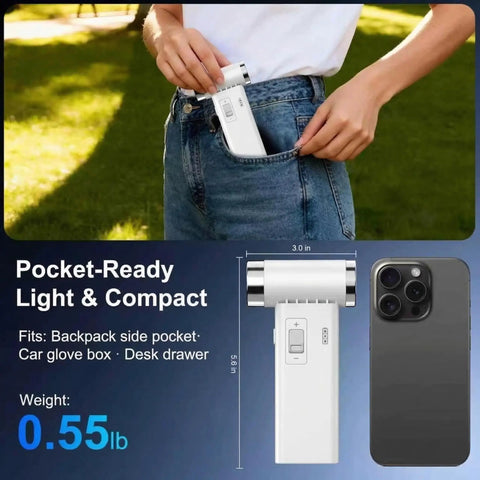 Ultra Slim Electric Air Duster With 150,000 RPM Turbo Power in a pocket showing compact size