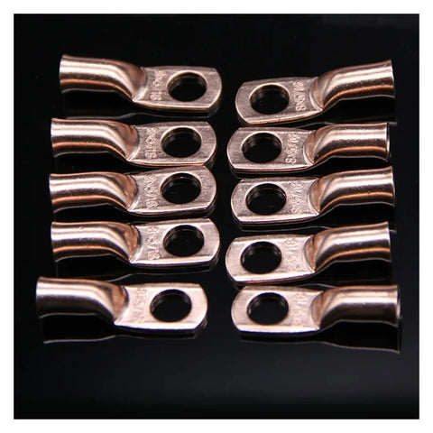 Top Notch 30-Piece 4 And 8 AWG Copper Ring Terminals Kit With Closed Ends For Secure Cable Splices, Crimping Connectors Perfect For Heavy Duty Wiring Upgrades., copper ring terminals on black background