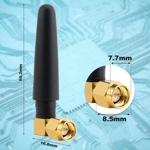 433MHz Omnidirectional SMA Male 3dBi Thumb Antenna dimensions on circuit board background