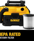 Go-To 20V Max Cordless and Corded Wet Dry Vacuum With 2 Gallon Tank, HEPA Filter, showing hose and branded logo