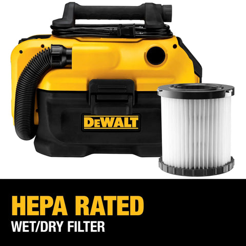 Go-To 20V Max Cordless and Corded Wet Dry Vacuum With 2 Gallon Tank, HEPA Filter, showing hose and branded logo