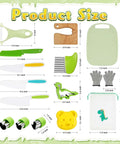 Real Cooking Kids Knife Set With 15 Piece Montessori Kitchen Tools For Safe Learning, shown with product sizes.