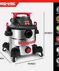 Heavy Duty Eight Gallon Wet And Dry Shop Vacuum With Badass Four Point Five Peak Horsepower Motor and corrosion proof stainless steel tank