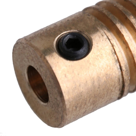 Brass gear reducer hub with 4 mm bore and hex set screw, close-up view