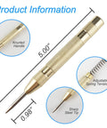 Diagram of 2 Pack Automatic Center Punch 5 Inch Spring Loaded Center Punch Tool Heavy Duty Steel with adjustable spring and knurled handle.