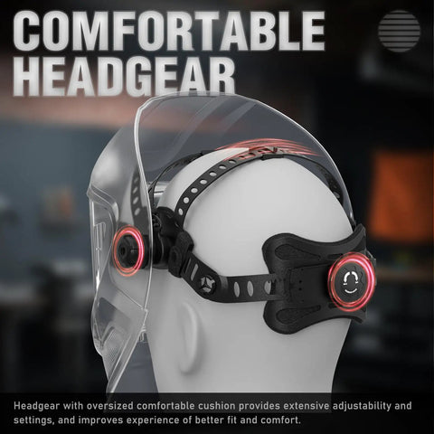 Side view of comfortable headgear for Large View Auto Darkening Welding Helmet With LED Light And Blue Light Blocking Shield