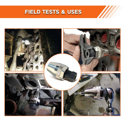 Installation of Tough As Nails Heavy-Duty Bolt And Stud Extractor Tool on rusted bolts in machinery and automotive settings.