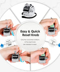 Use Heavy Duty Metal Tally Counter With Smooth Mechanical Clicker, Easy Read Four Digit Display, And Battery Free Handheld Counting Device That Is Straight Up Rock Solid For Daily Shop Tasks Without Battery Headaches Or Slowdowns, showing easy reset knob feature.
