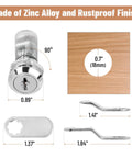 Heavy Duty Zinc Alloy Cam Cabinet Locks 5 8 Inch Throw 3 Pack Keyed Alike Solid Silver Finish with dimensions displayed.
