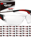 Thirty Pack Clear Safety Glasses For Men Bulk Hustle Ready Wrap Around Fit with red details for job sites and woodworking.