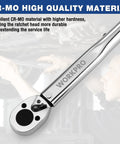 Heavy Hitter Adjustable Torque Wrench Set Featuring Three Square Drive Heads For Quick Shop Fixes And Weekend Garage Builds With Smooth Ratcheting Action And Dead On Calibration showing CR-MO ratchet head close-up.