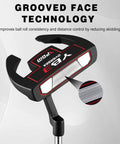 Unisex Right Hand Mallet Golf Putter With Anti Twist Design And Alignment Guide Stepped Shaft For Consistent Putts Low Center Of Gravity For Smooth Roll 34 Inches, black head showing grooved face technology.