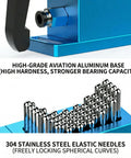 Flexible Stainless Steel Fixture for CNC Laser, aluminum base, steel needles, high hardness, secure parts during precision alignments.