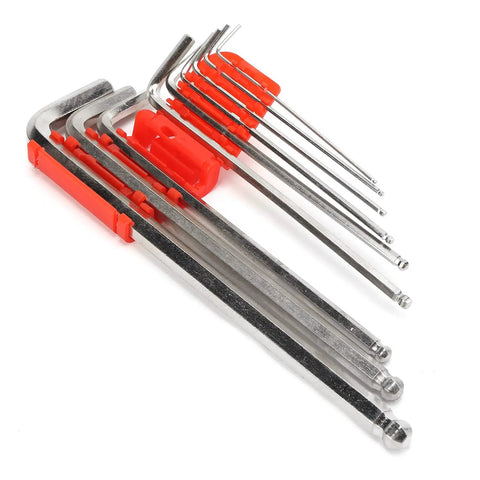 Heavy Duty Nine Piece Metric Hex Key Set Wrench Kit Storage Cover Chrome Vanadium Steel Auto Repair Machine Handles 1 5 Mm To 10mm Bolts Rugged Build Stops Snapping Grinds Fixed Repairs Shop Mechanics Finish Work Save Avoid Brands, nine hex keys in red holder