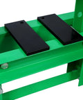 Close-up of green 6 Ton H Frame Hydraulic Shop Press with Adjustable Working Table, Plates, and Height for auto repair.