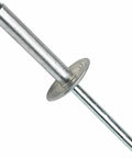 Large Flange Pop Rivets 3/16 x 1 Inch, aluminum body, steel mandrel, dome head, corrosion resistant, for auto, marine, and DIY projects.