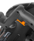 Close-up of grip and trigger on Slick 13 Amp Sidewinder Circular Saw With Track Compatible Base for precise control.
