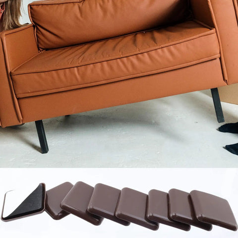 Eight Pack Self Stick Furniture Sliders Brown Square Self Adhesive Carpet Sliders Furniture Moving Pads Glides For Sofas Chairs And Tables Easy To Install No Hassle Setup
