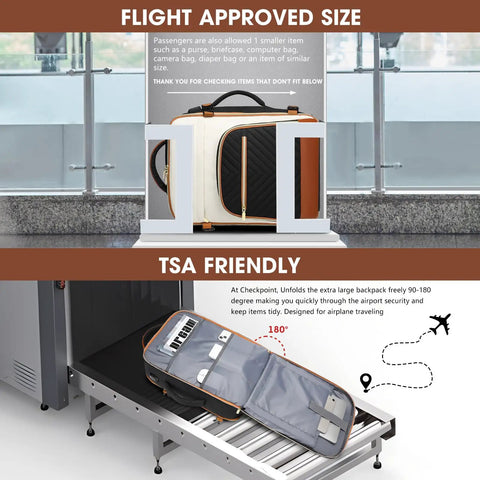 Carry On Travel Backpack With Flight Approved And Water Resistant Design, 20x13x8.5 Inch Size under TSA scanner open view