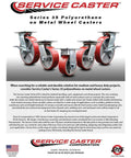 Heavy Duty Polyurethane On Cast Iron Swivel Caster With Bolt Lock And Free Bearings 8 Inch Red Wheel Bad Boy Roller, four casters displayed on a metal surface.