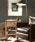 Living room with Faux Grasscloth Gray Peel And Stick Wallpaper Roll Self Adhesive Vinyl With Metallic Accent, no fuss non textured finish