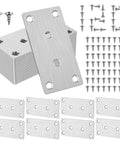 Kickass Stainless Steel Mending Plates 20 Piece Set With Pre Drilled Screws for furniture repairs with screws and plates stacked.