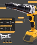 Heavy Duty Brushless Cordless Rivet Gun Tool Compatible With Dewalt 20V Max Battery, high torque, LED light and wrench included.