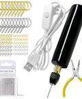233 Piece Craft Toolkit Featuring Electric Hand Drill And Precision Bits For Resin Art And Keychain Making Includes Flat Nose Pliers Jump Rings And Screw Eyes with accessories and drill bits.