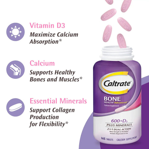 Calcium And Vitamin D Plus Minerals Supplement Tablets For Adults With Bone Health Support And Flexible Joints, 600 Mg Calcium And 600 IU D3 Plus Essential Minerals, 120 Count Bottle, packaging front view