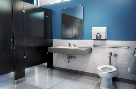 M-Power Sensor Flush Valve For Commercial Restrooms One And A Half Inch Water Closet Retrofit Chrome Model 8310SR35 With AccuSet Piston Tech Self Cleaning Filter Battery Powered Electronic Flush Valve Built Tough No Fuss installed above toilet in commercial restroom