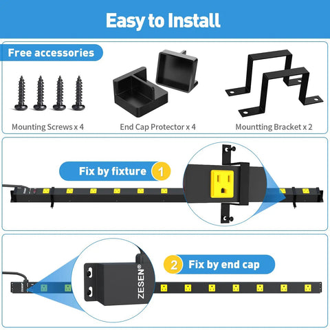 Installation guide for Heavy Duty 12 Outlet Power Strip With Wide Spaced Outlets 4 Foot Cord Surge Protector 1875W ETL Certified Auto Shutoff