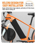 Orange bike with Large Ebike Battery Cover Waterproof For Bicycle Frame Protector, 50x50 Cm Thick 5mm Shield, Velcro design